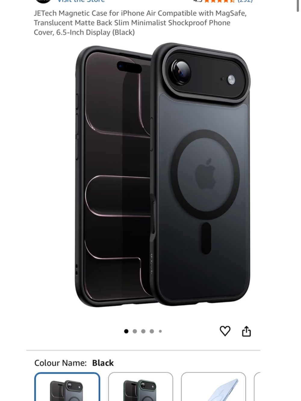 JETech Matte Black MagSafe-Compatible iPhone 17 Air Case